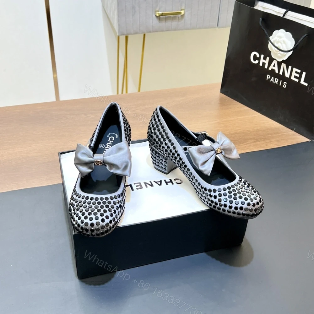 View 3 of 高仿Chanel*G45749A緞子水鑽圓頭單鞋深灰4.5CM免檢版