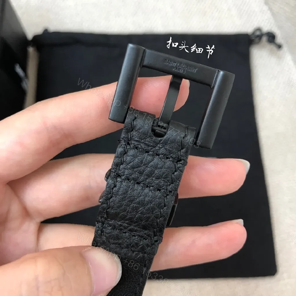View 6 of Minimalist Black Leather Belt: Textured Grain, Matte Buckle, Versatile Style