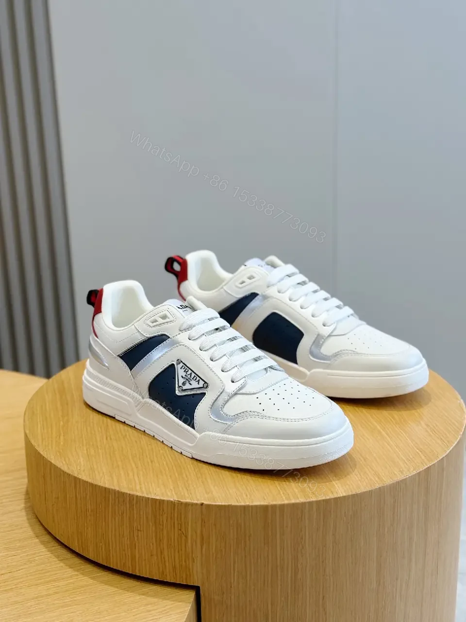 View 2 of White Leather Sneakers Minimalist Style 1:1 Comfort Prada Inspired