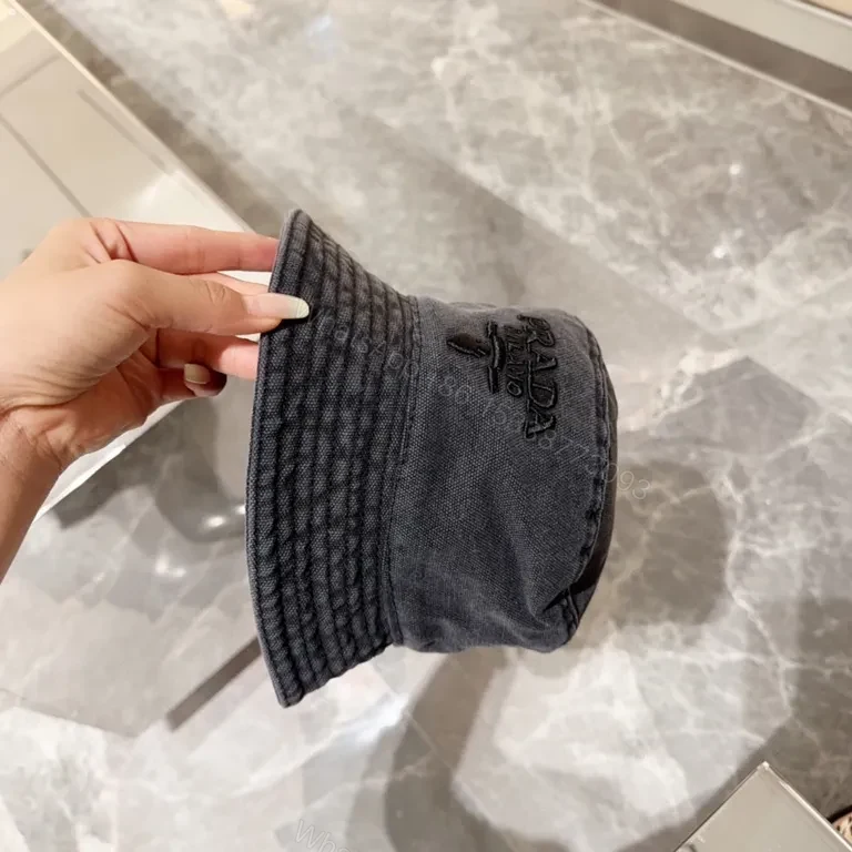 View 3 of Dark-Wash Prada Milano Bucket Hat: Subtle Luxe Edge