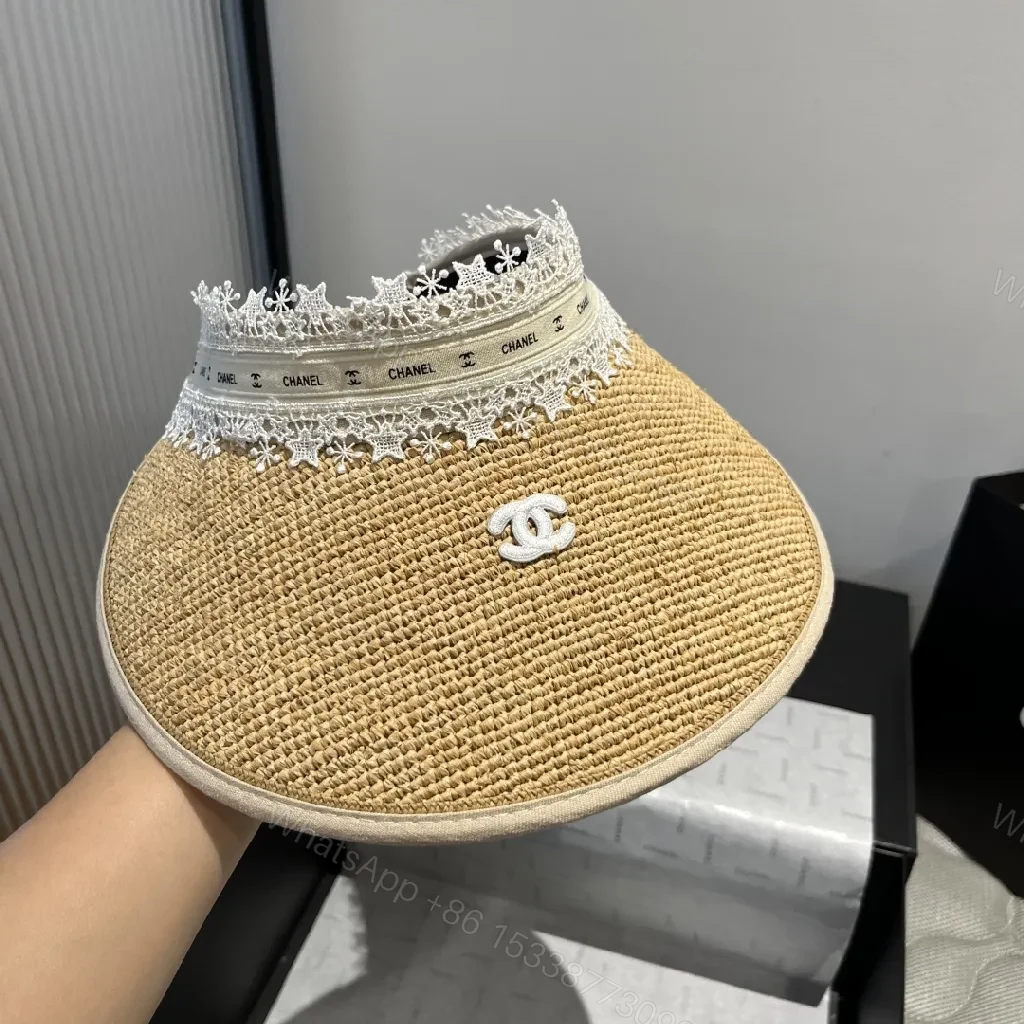 View 3 of Straw Visor with Lace Trim | Luxury Resort Style Sun Shield