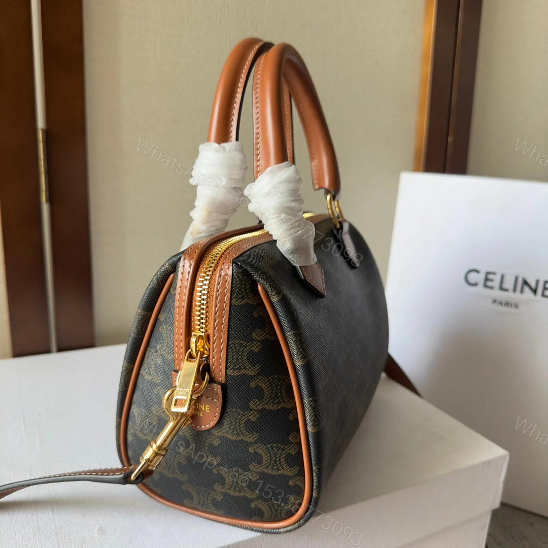 View 4 of CELINE SMALL BOSTON CUIR TRIOMPHE IN TRIOMPHE CANVAS AND CALFSKIN TAN