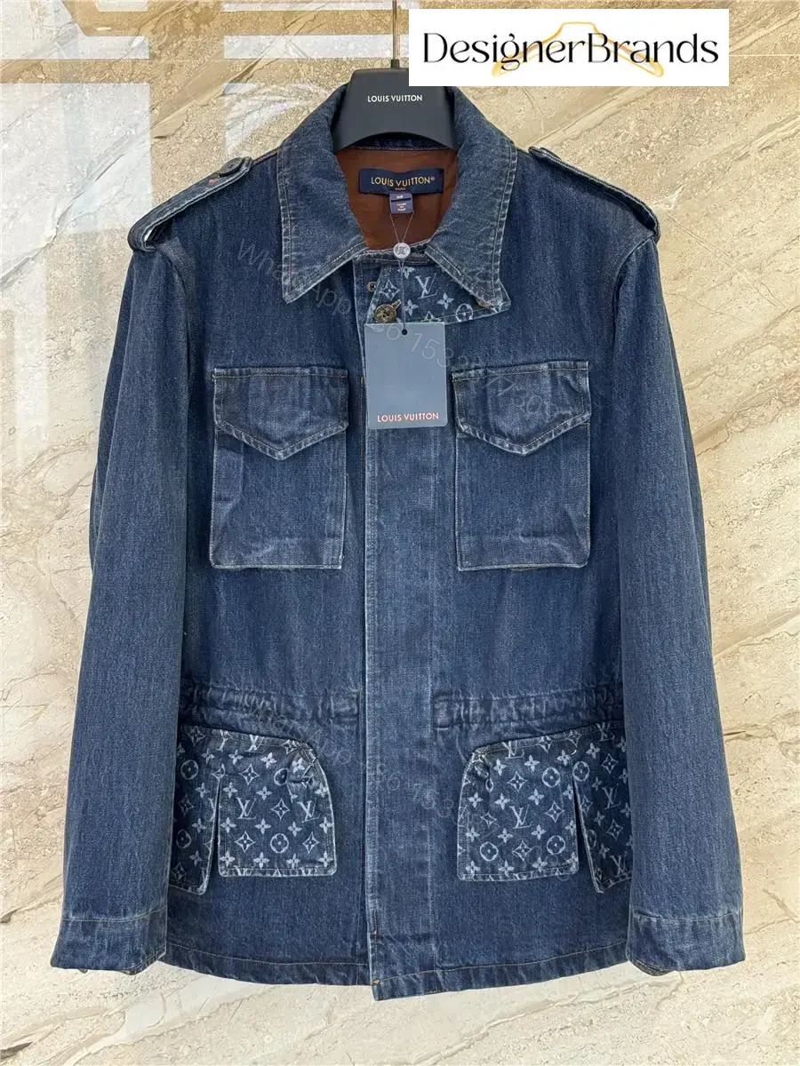 Dark Indigo Denim Explorer Jacket: Monogram Detail, Structured Style — view 1