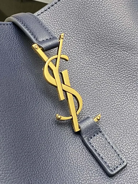 View 5 of Navy Leather Shoulder Bag: Structured Luxe with Gold-YSL Hardware