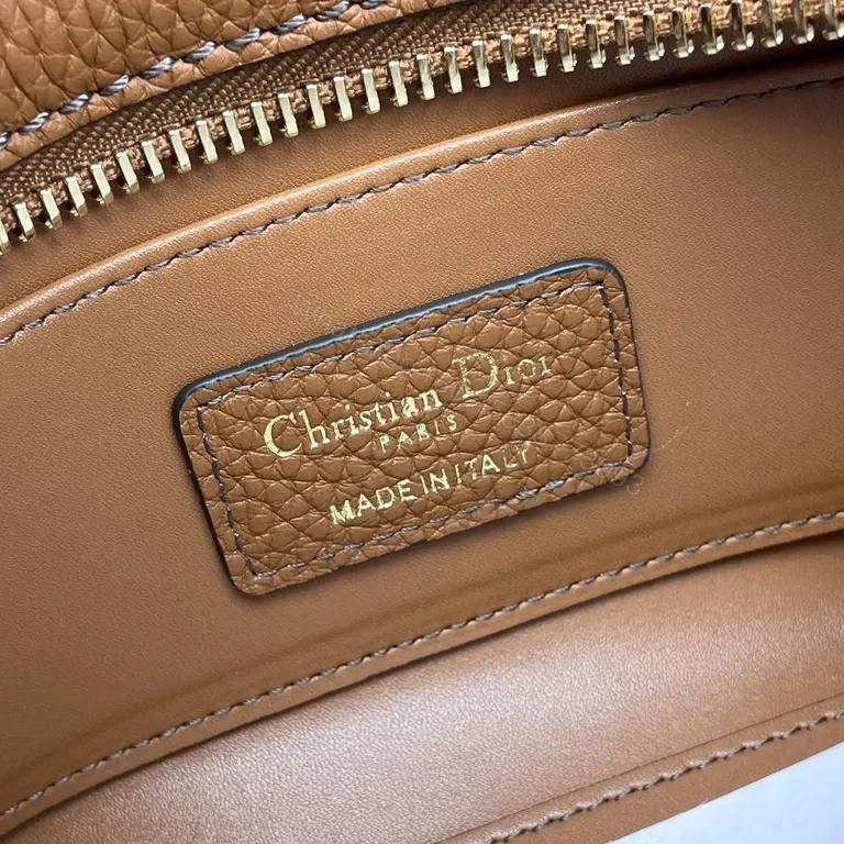 View 9 of Caramel Leather Satchel: Dior-Inspired, Convertible, Gold Charm