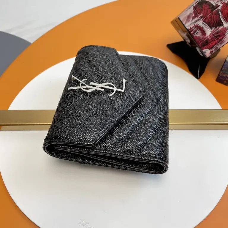 View 5 of Compact Luxe Wallet on Chain: Textured Leather, YSL Hardware