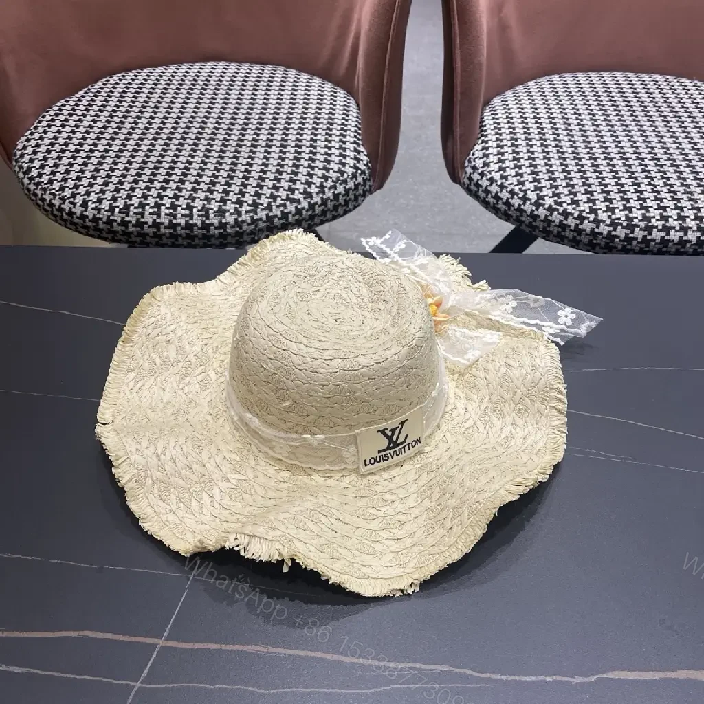 View 4 of Straw Sun-Kissed Style Hat with LV Emblem
