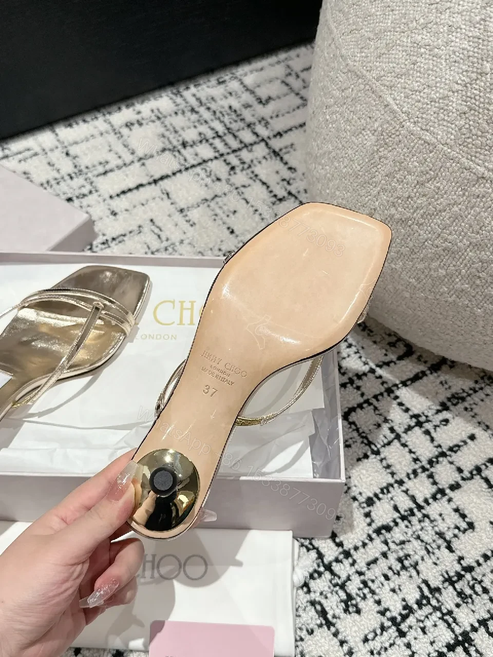View 9 of Elegant Metallic Sandals: Sculpted Heel, Champagne-Gold, Open Toe, Luxury Comfort