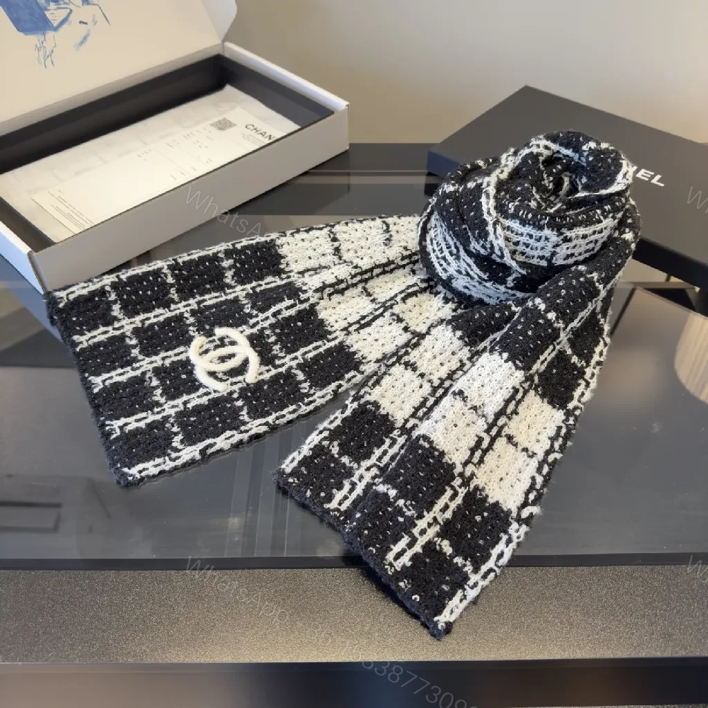 Black & White Tweed Scarf: Luxe Knit, Signature Texture, Unisex Accessory — view 1