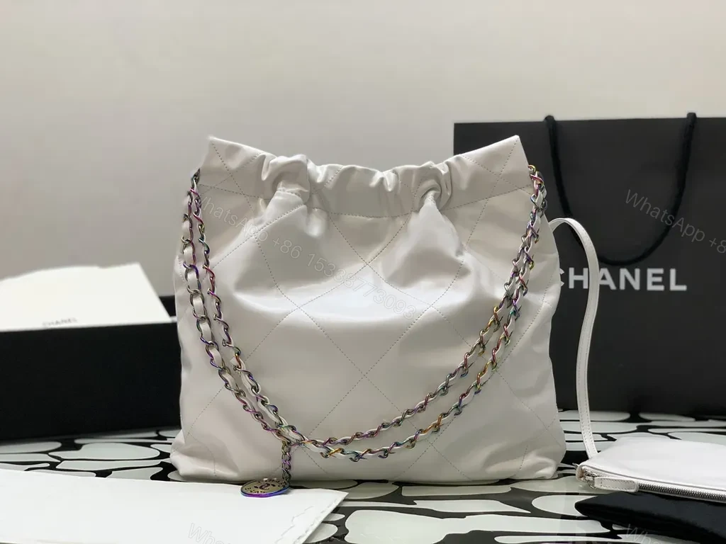 View 9 of Chanel-Inspired Quilted Bag with Color-Chain Accent Tote