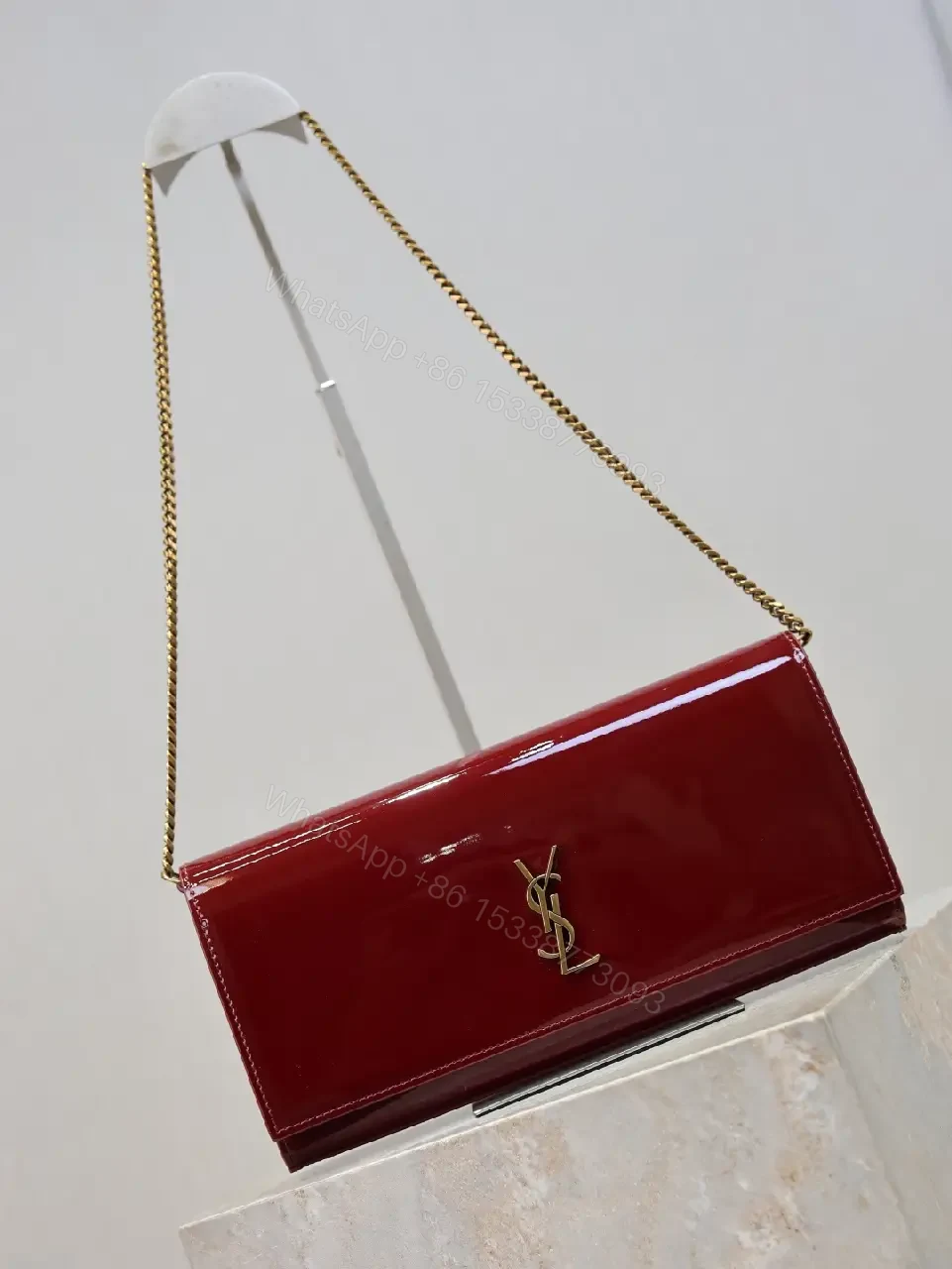 View 2 of Elegant Red Patent Crossbody, Structured & Versatile Bag