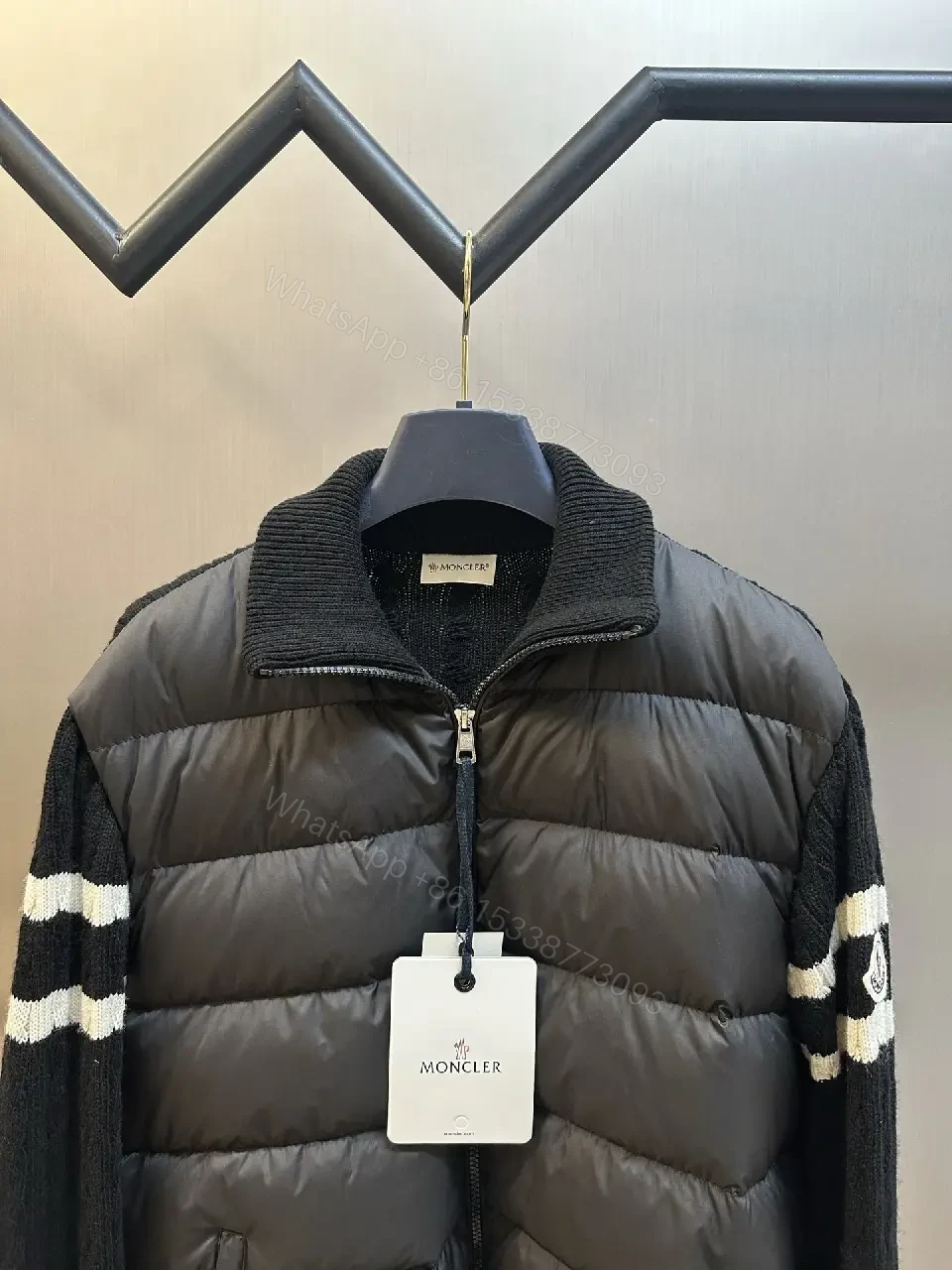 View 7 of Tech-Inspired Quilted Jacket with Knit Sleeves - Versatile Outerwear