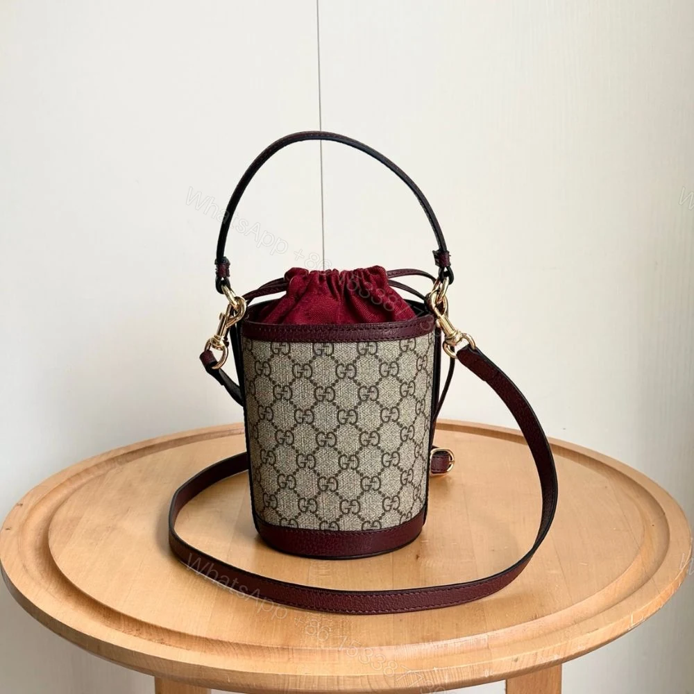 View 5 of Gucci Ophidia Mini Bucket Bag Beige And Dark Red 20Cm