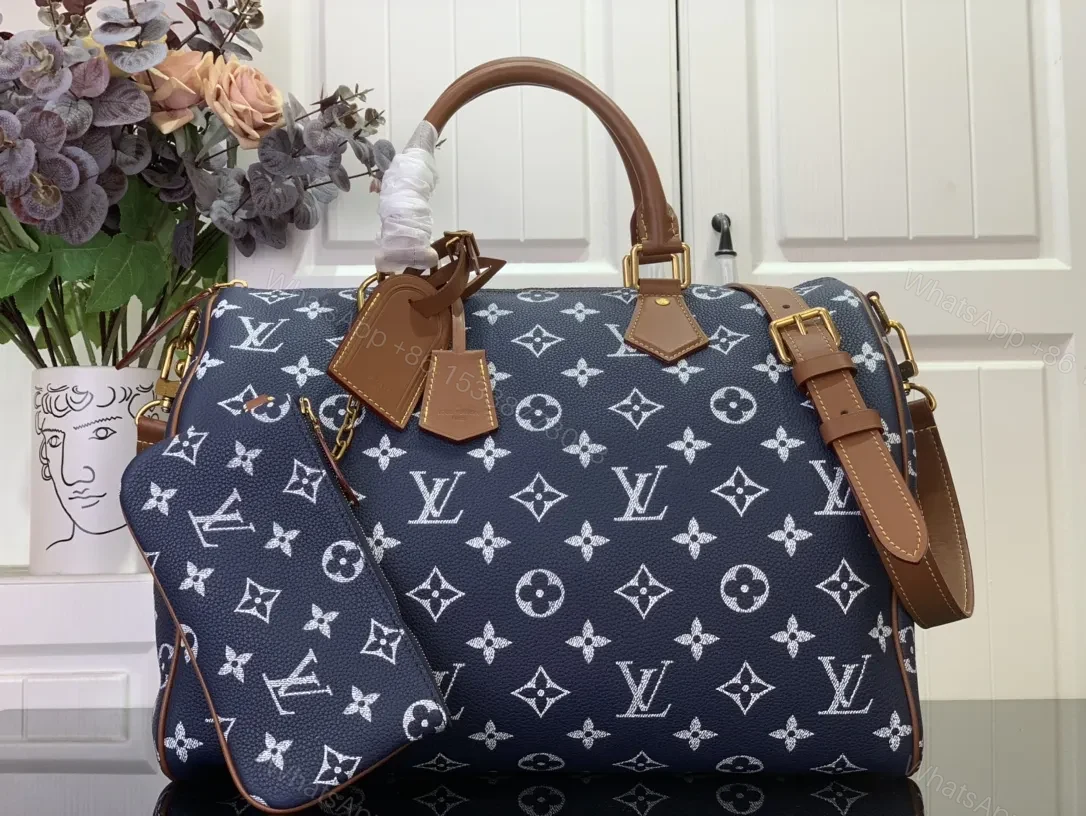 Navy Canvas Monogram Weekender — Luxury Travel Bag — view 1