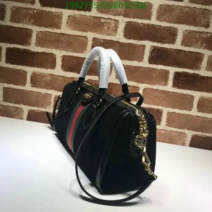 View 2 of Replica Gucci Suede Ophidia Boston Black Duffle Bag GGB092566 With Top Handle 1:1