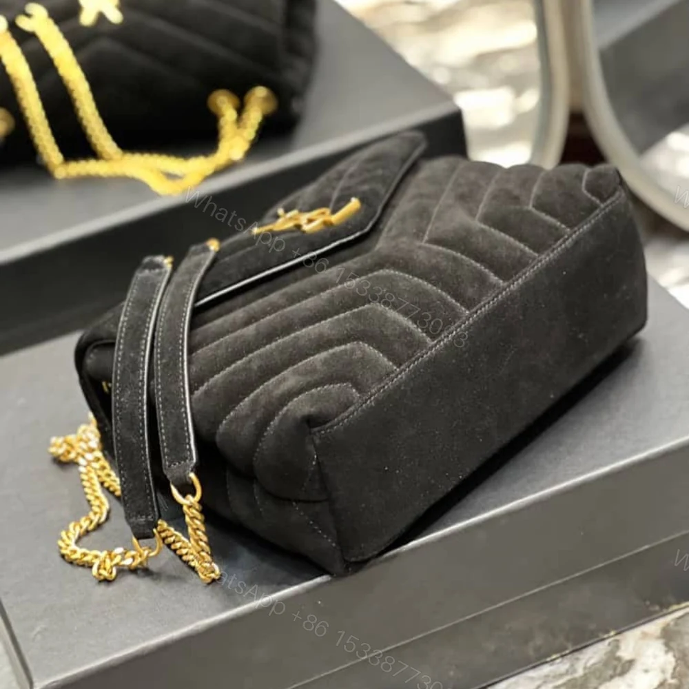 View 8 of Saint Laurent Loulou Small Flap Bag Suede Black 25Cm