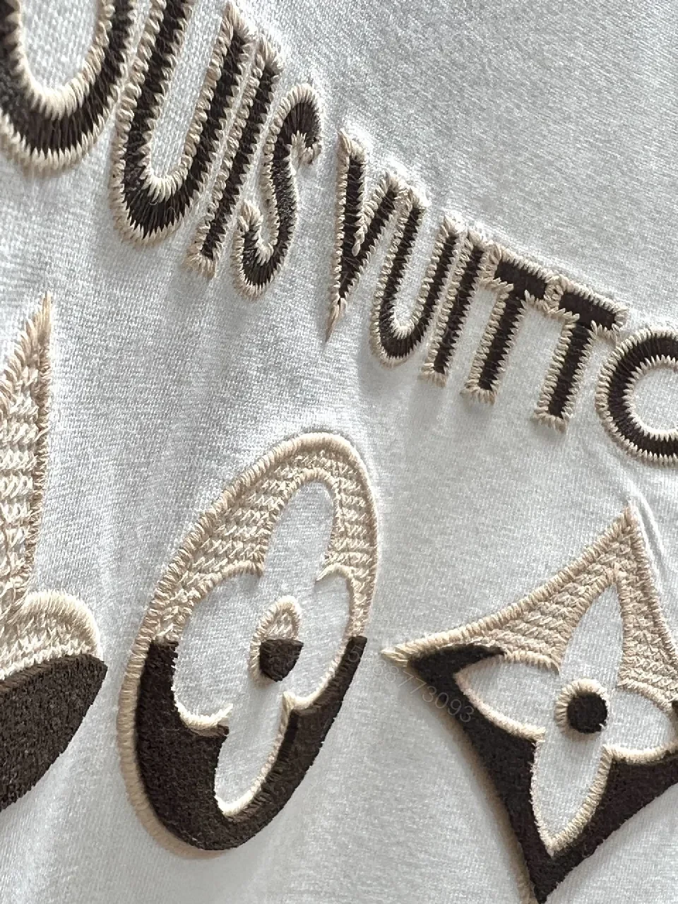 View 7 of White Embroidered Tee — Premium Cotton, Modern Icon, LV-inspired
