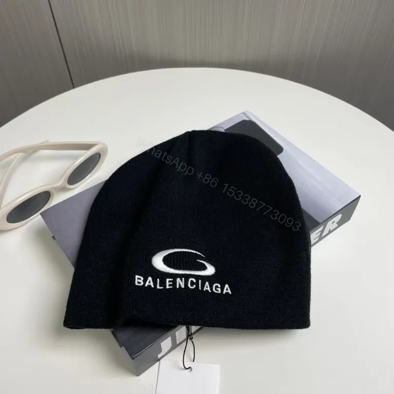 View 9 of Chic Black Knit Beanie: Subtle Balenciaga Logo, Warmth