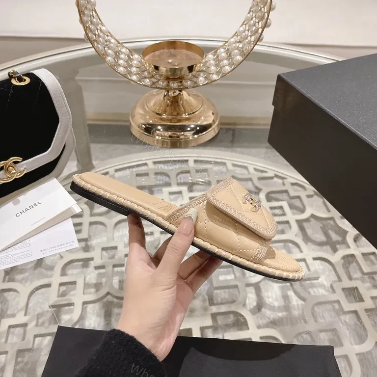View 6 of Quilted Slides with Chanel Motif â€“ Luxury Everyday Comfort