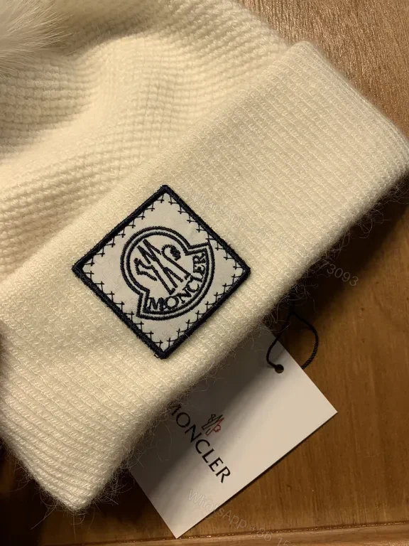 View 8 of Chic White Knit Beanie with Faux Fur Pom-Pom, Moncler Style