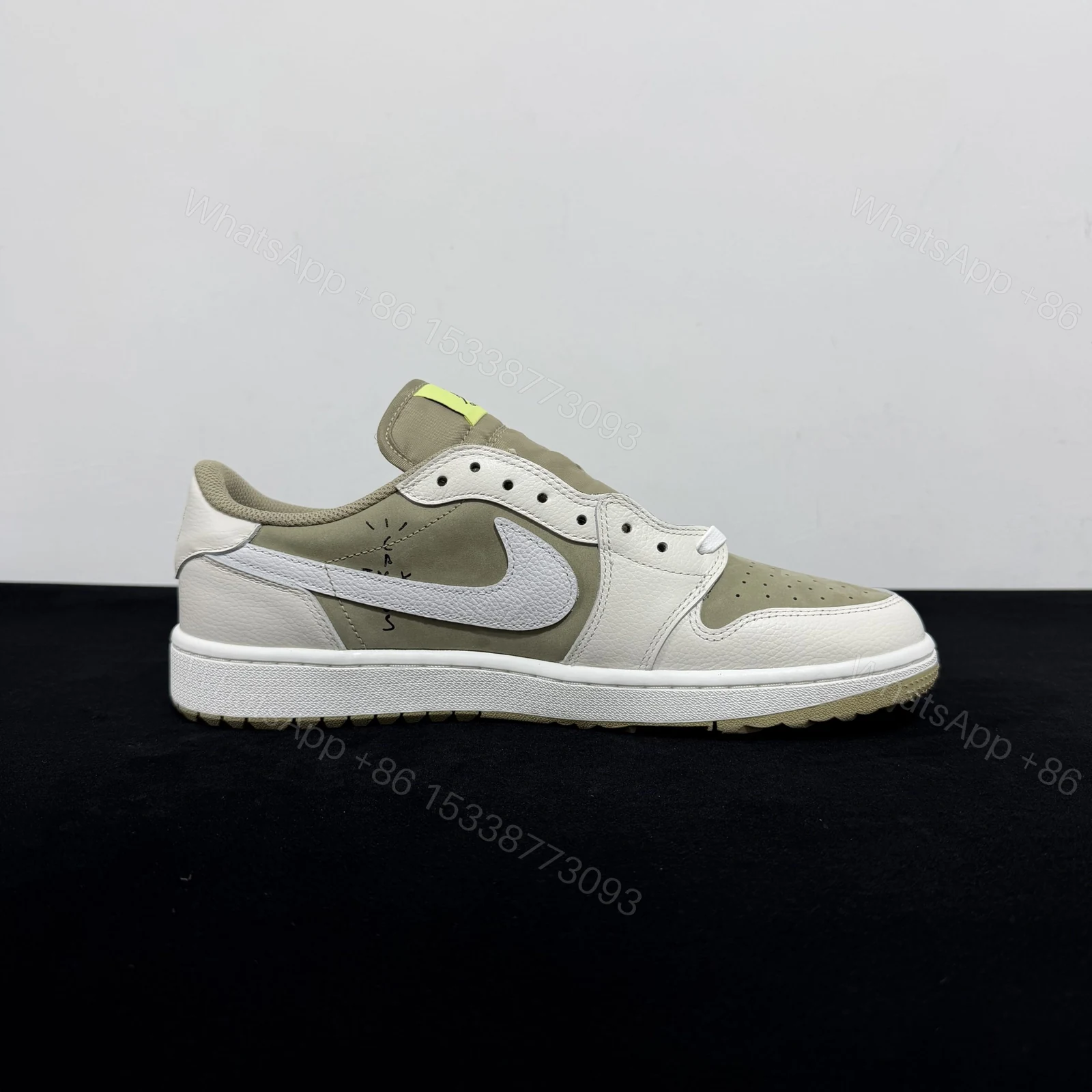 View 2 of Travis Scott x Air Jordan 1 Low OG Golf ‘Neutral Olive’ Reps