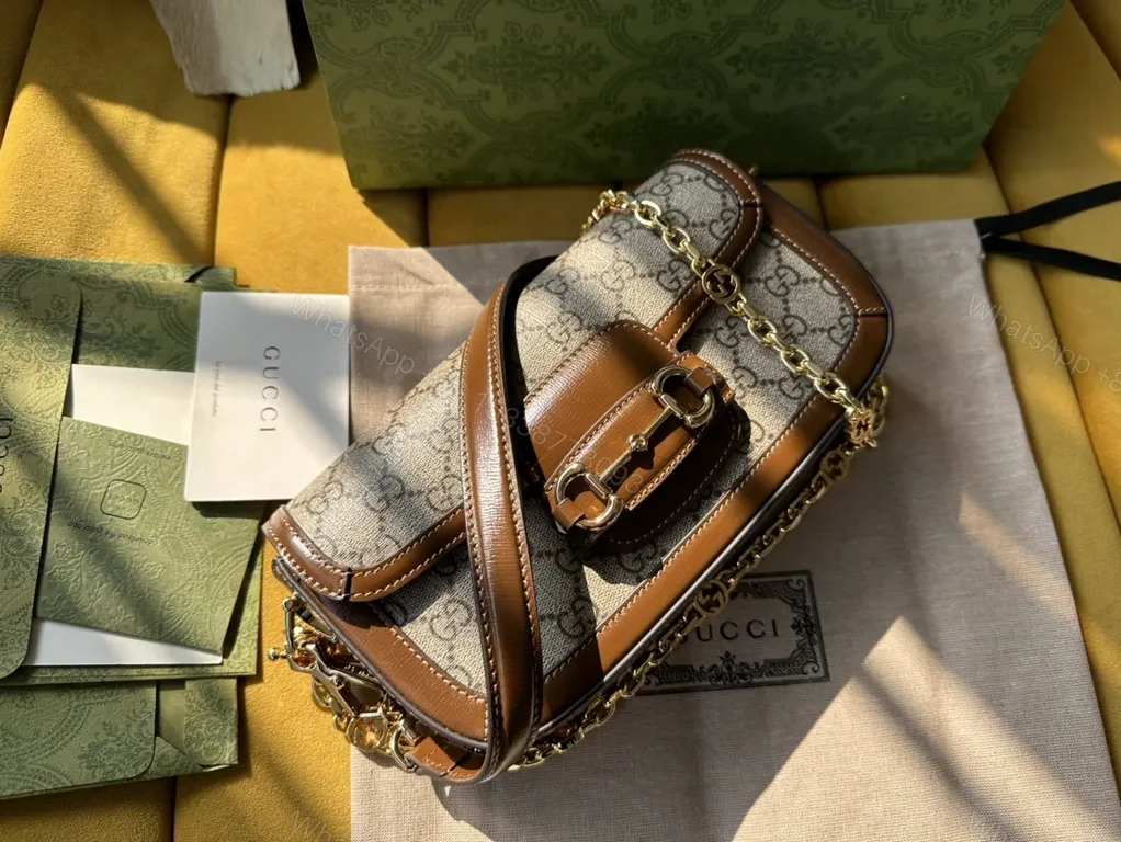 Chic GG Crossbody with Horsebitâ€”Caramel Leather Trim Bag — view 1