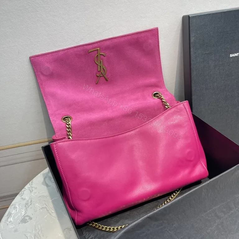 View 2 of Vibrant Pink Leather Crossbody with YSL Emblem Bag