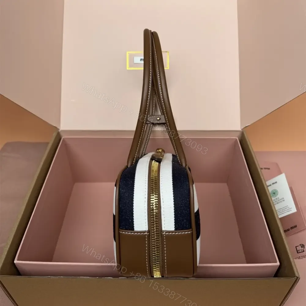 View 3 of 高仿miumiu*Beau系列5BB173牛皮帆布手提包藍白色免檢版