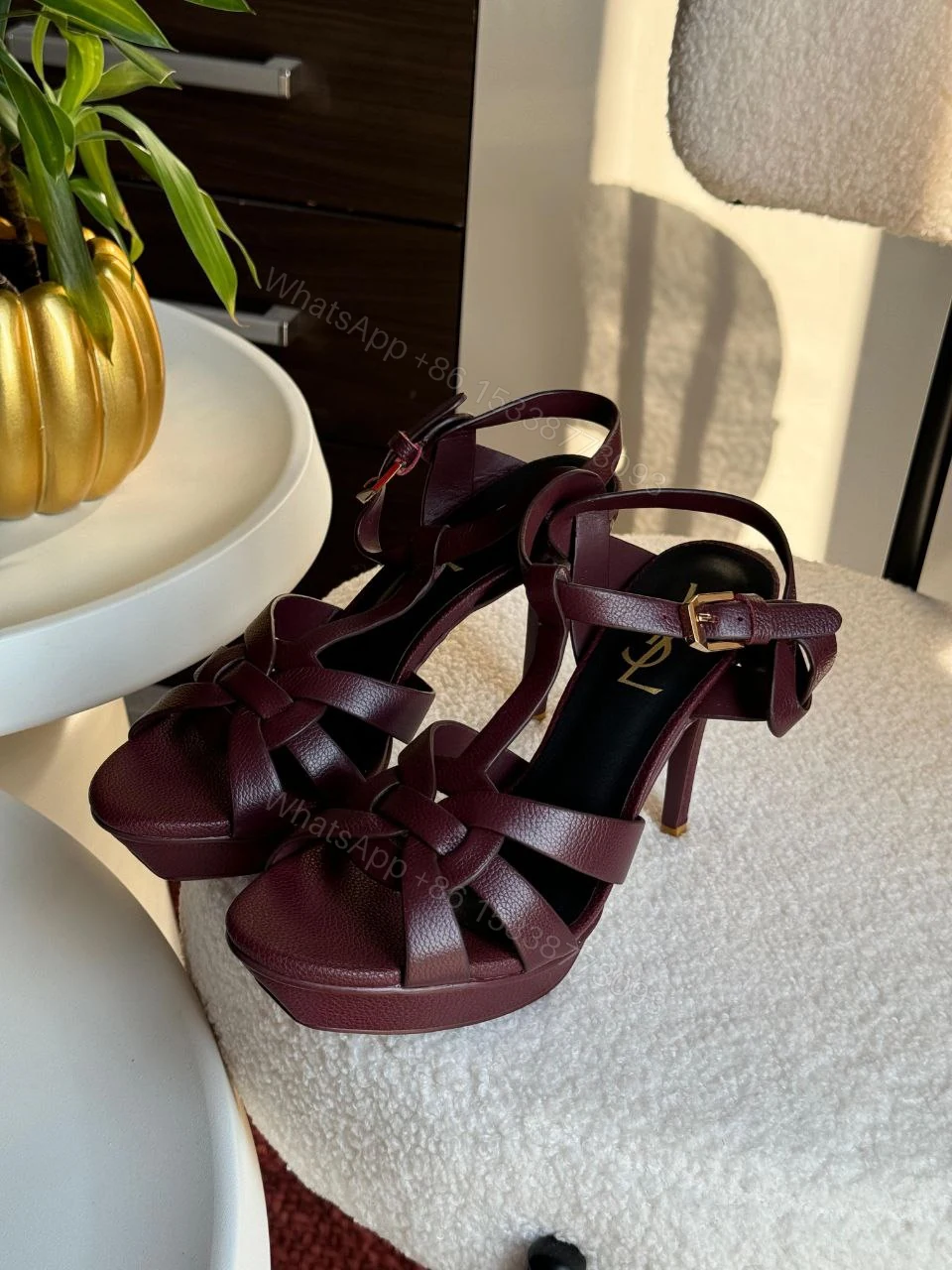 View 5 of Saint Laurent Burgundy Leather Tribute Sandals