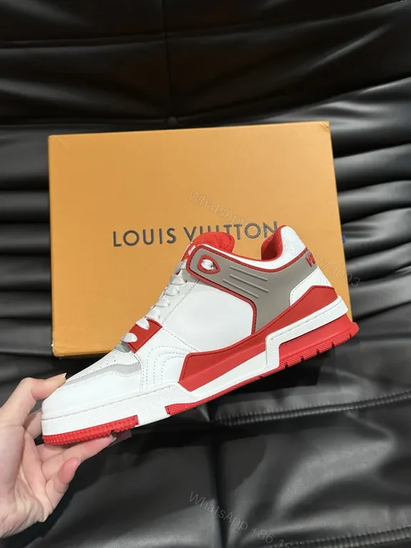 View 2 of Dynamic White-Red LV Detail High-Tops Sneakers