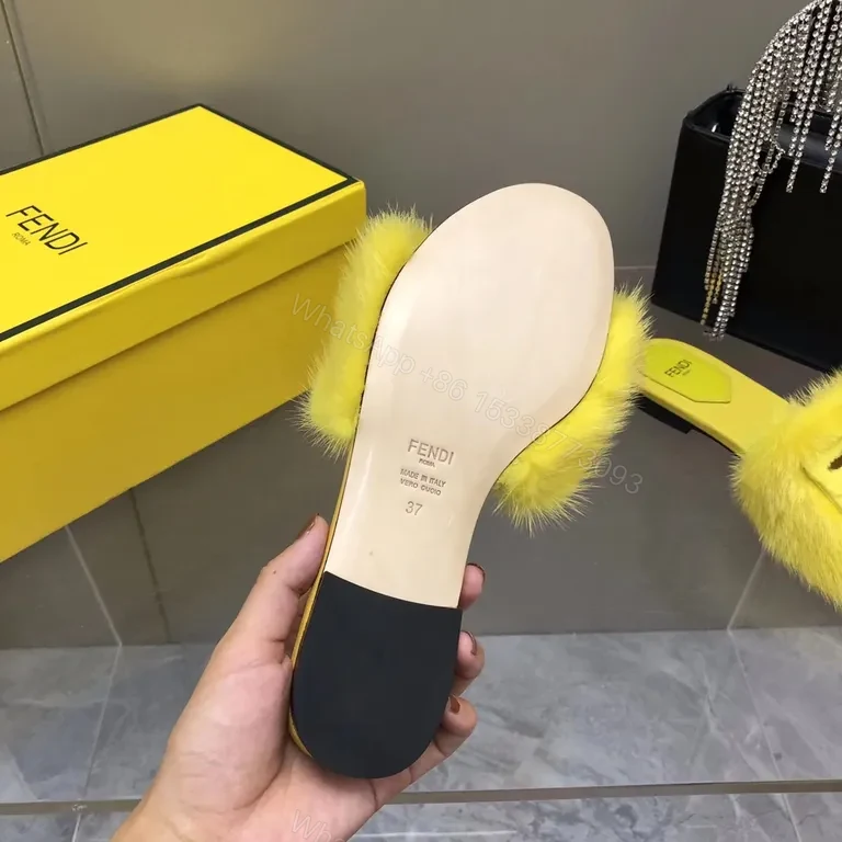 View 9 of Yellow Fur Slide: Luxe Fendi-Style, Contoured Comfort