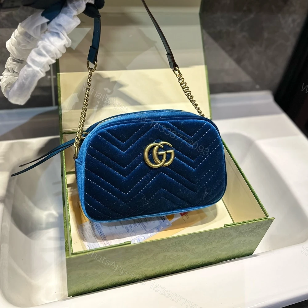 View 2 of Gucci GG Marmont Small Camera Bag Velvet Dark Blue 23Cm