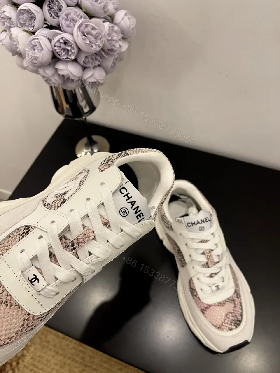 View 9 of Snake-Print Sneakers: White Leather, Pink Accent, Modern Luxe, Comfort