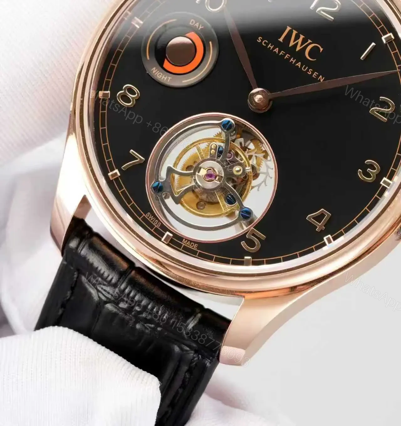 View 4 of IWC Black Tourbillon Watch Rose Gold Black Leather Strap Ultimate 42MM IWC-TOUR-BLK-RG42