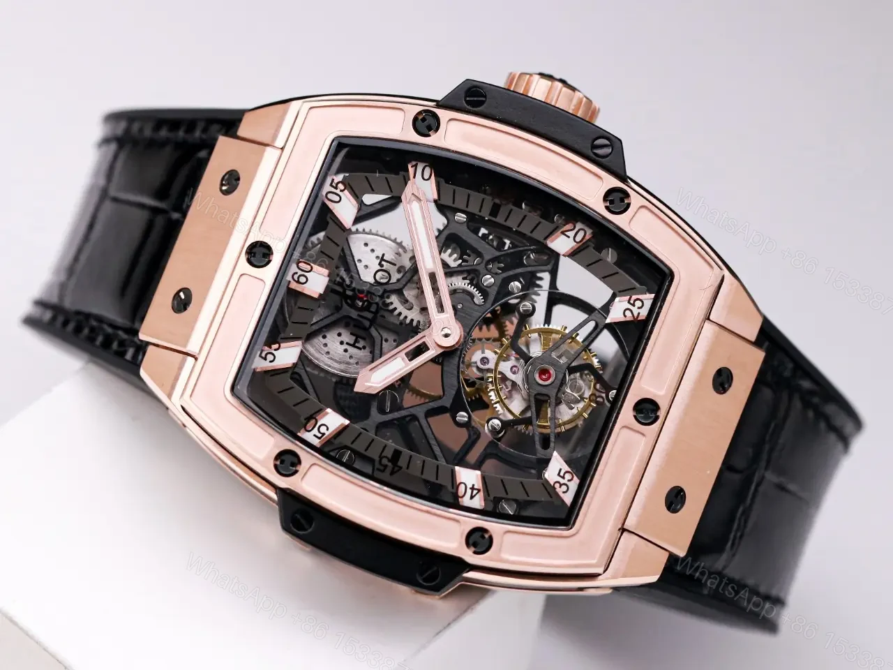 View 4 of Hublot Masterpiece Series 906 Rose Gold/Platinum Tourbillon Watch Black Leather Strap