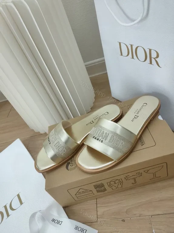 View 7 of Champagne Dior Minimalist Slides - Satin Strap, Luxury Comfort