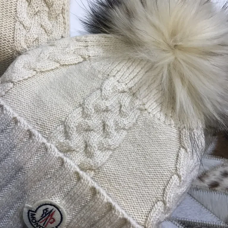 View 5 of Neutral Beige Moncler Knit Set: Wool-Blend Scarf & Beanie