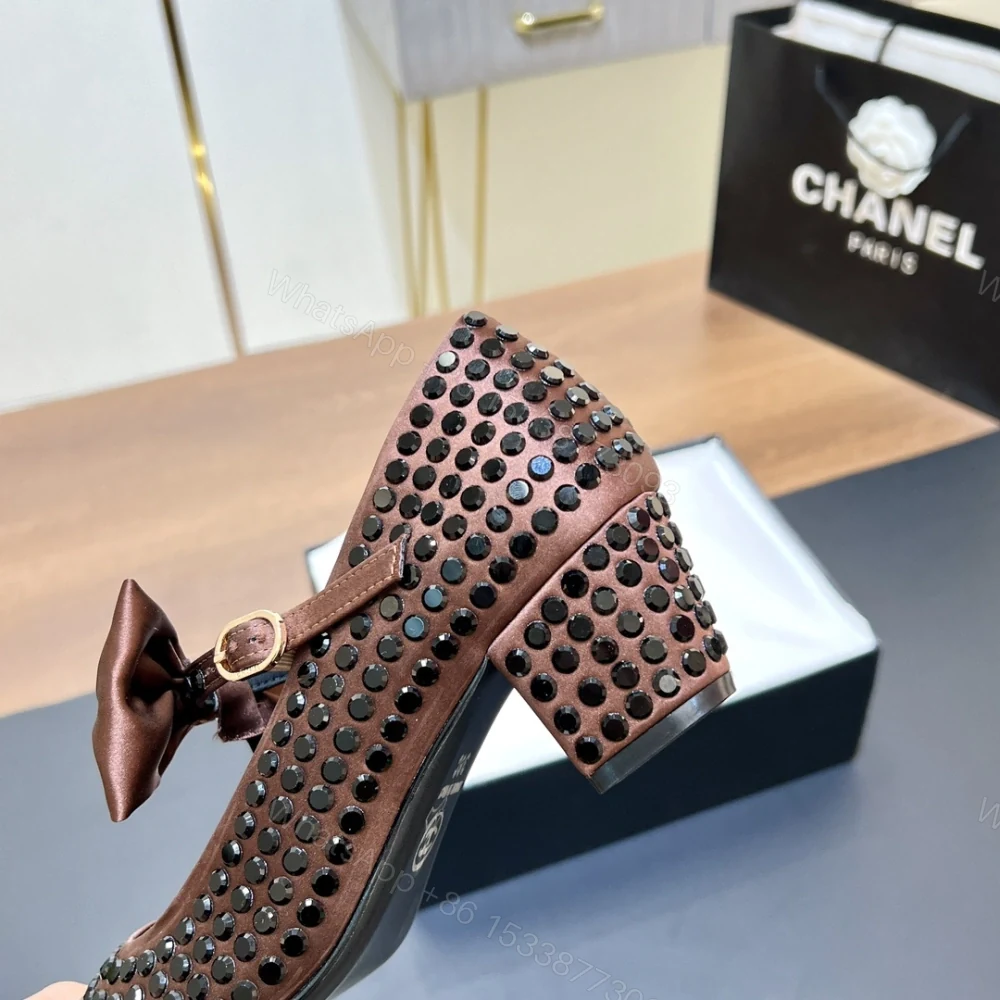 View 8 of 高仿Chanel*G45749D緞子水鑽圓頭單鞋玫瑰金4.5CM免檢版