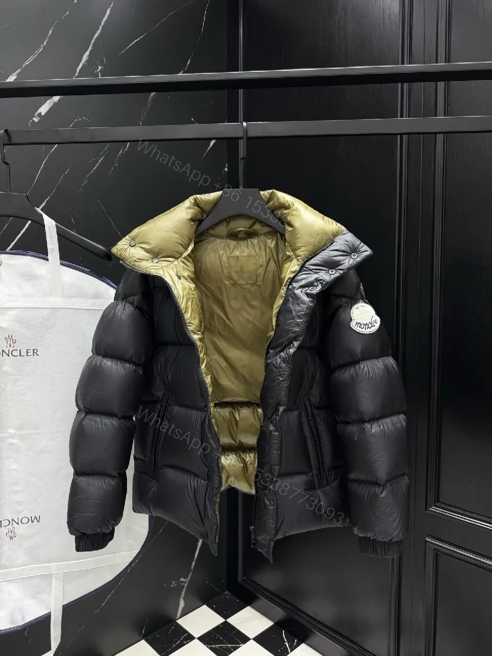 View 3 of Puffer Perfection: Short Black Down Jacket with Moncler Patch