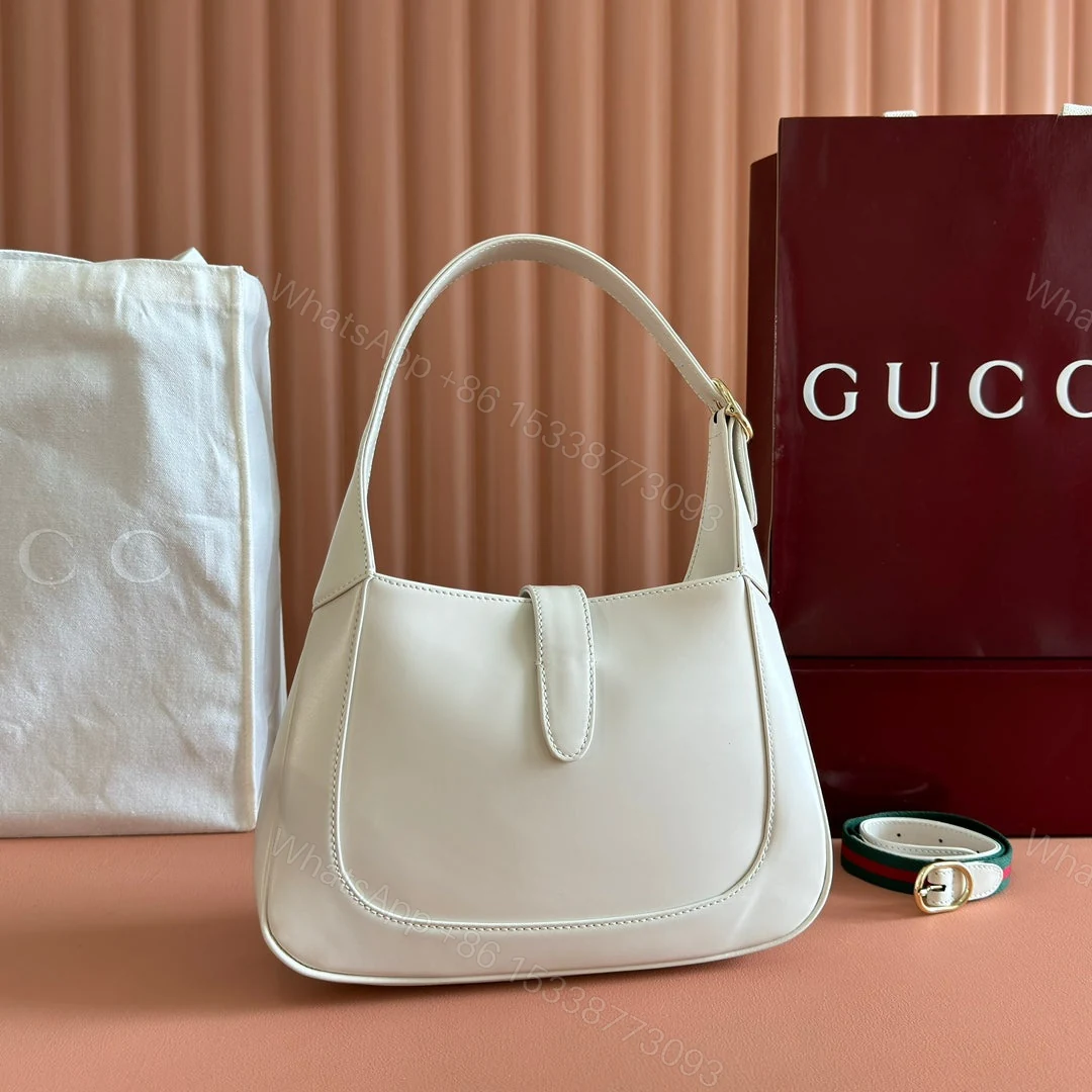 View 2 of JACKIE SMALL SHOULDER BAG 27 IN WHITE CALFSKIN GOLD HARDWARE