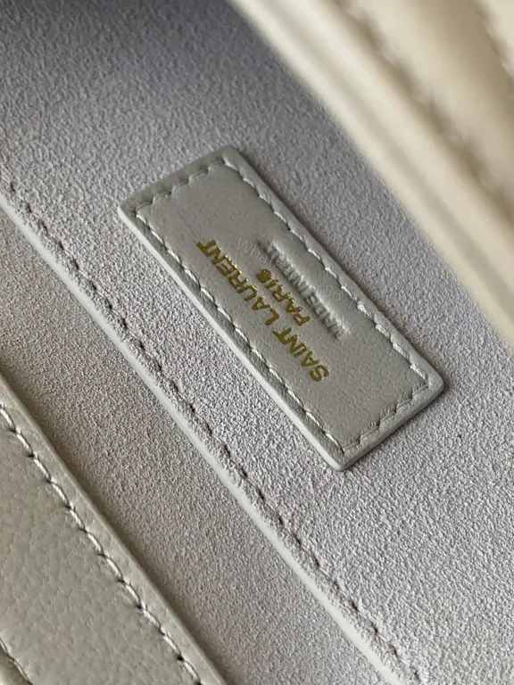 View 6 of White Quilted Leather Shoulder Bag with Gold-YSL Logo
