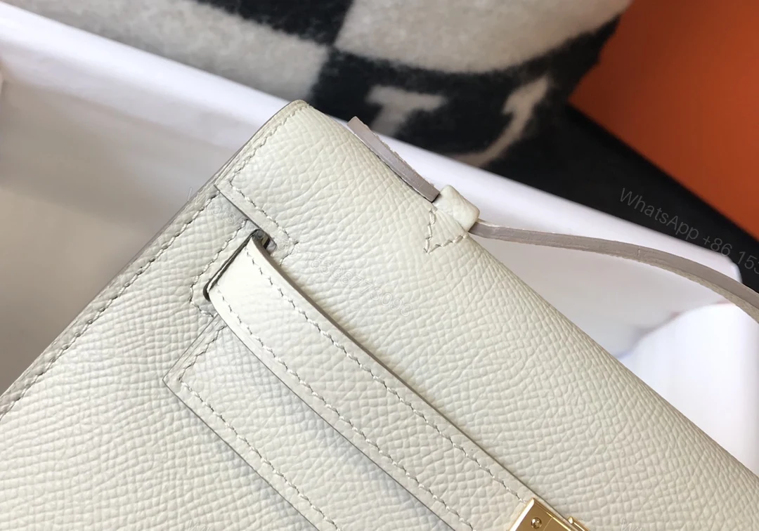 View 9 of HERMES MINI KELLY POCHETTE GOLD TONED HARDWARE WHITE 22CM