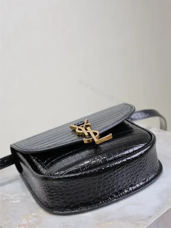 View 2 of Compact Luxe Crocodile-Textured Crossbody: Signature YSL Hardware