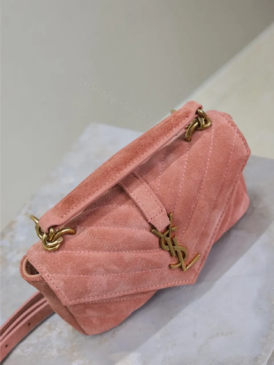 View 6 of Rosy Pink Quilted Mini Bag with Gold Hardware