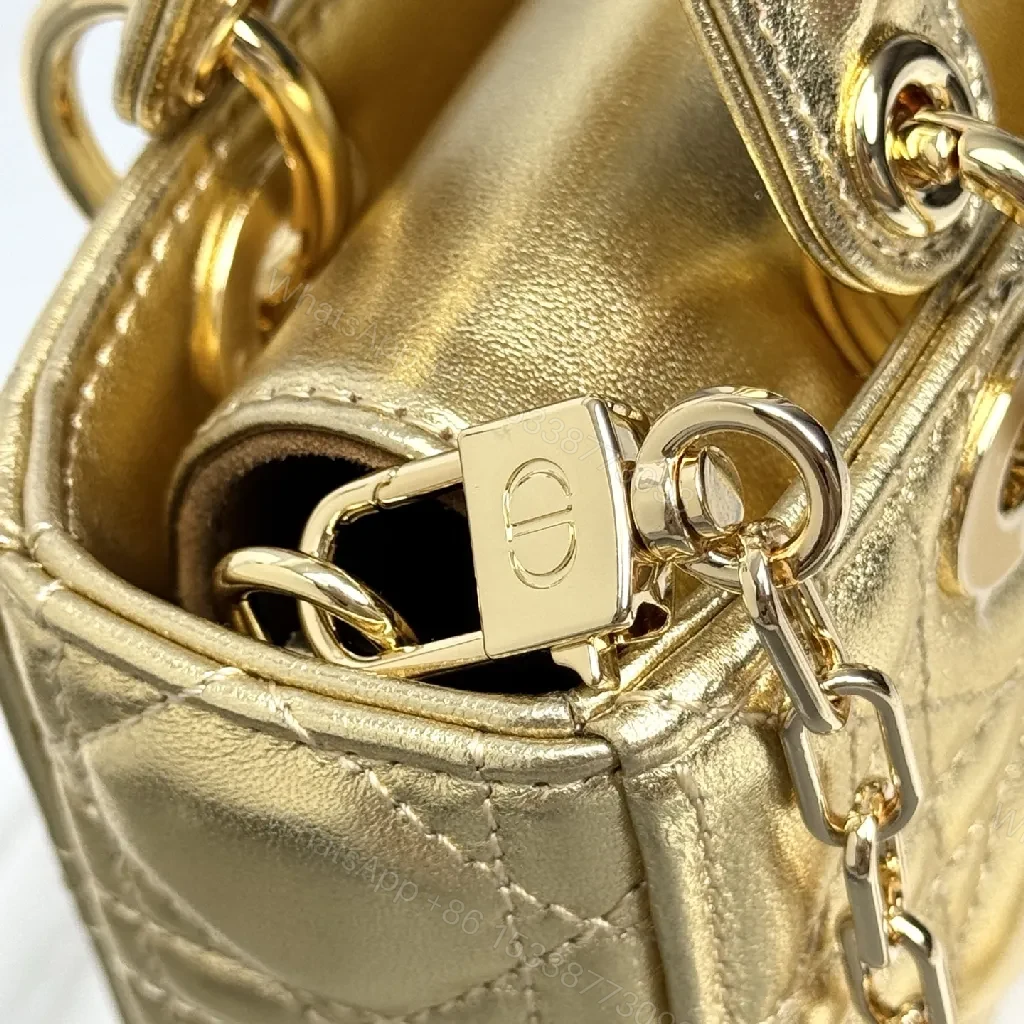 View 4 of Lux Gold-Gloss Quilted Leather Mini Handbag, Compact Luxe Shine