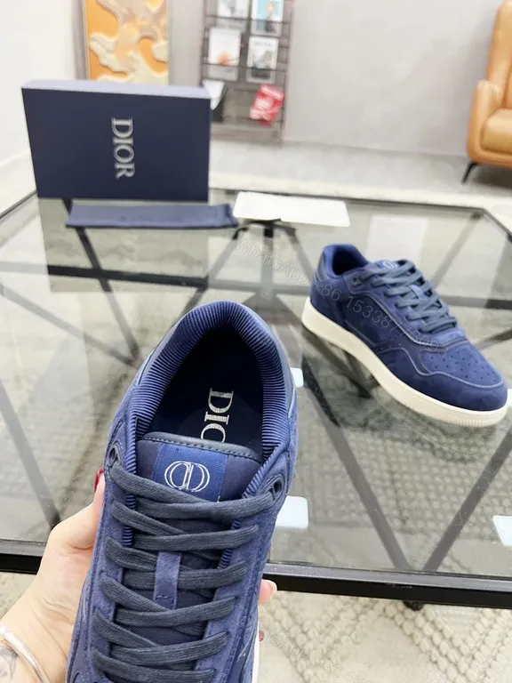 View 7 of Soft-Blend Navy Suede Sneakers with Monogram Detailing, Luxury Style