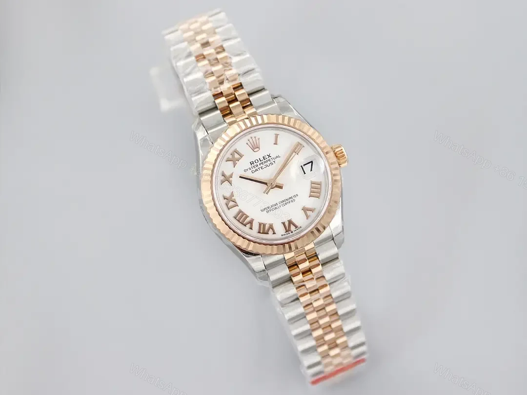 View 2 of Rolex Datejust 31 Rolesor Everose Fluted Jubilee White Roman Dial 178271-0067