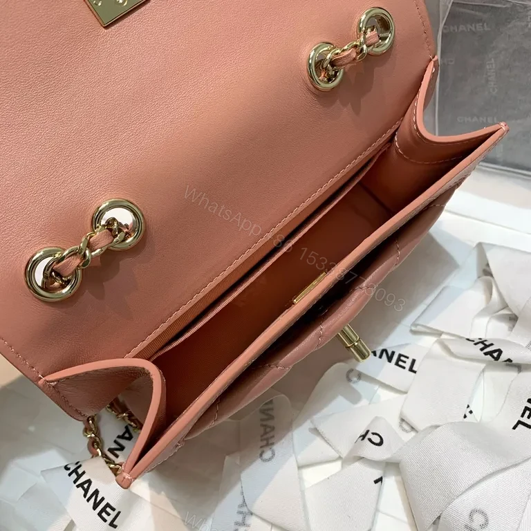 View 9 of Soft Pink Quilted Lambskin Bag with Chain Strap