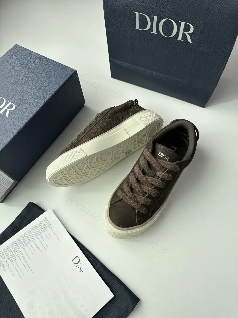 View 7 of Brown Leather Sneakers Canvas Casual Dior Branding Sneaker