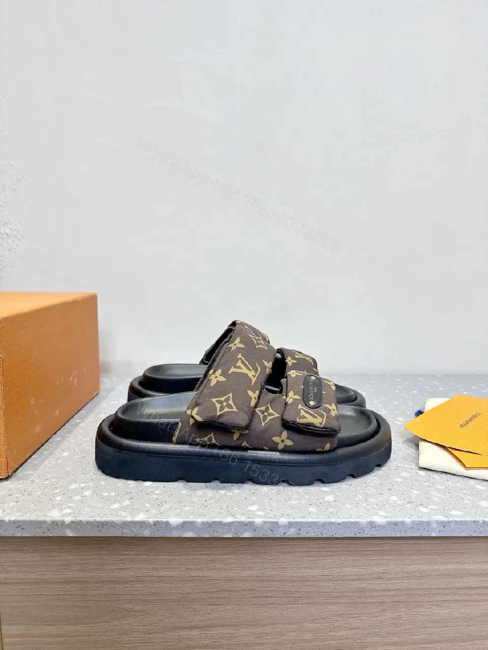 View 7 of Patterned Leather Slides: Luxe Monogram Comfort Slides